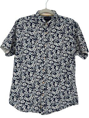 Denim & Flower Ricky Singh Slim Fit Floral Shirt M Navy Blue Cotton Tropical